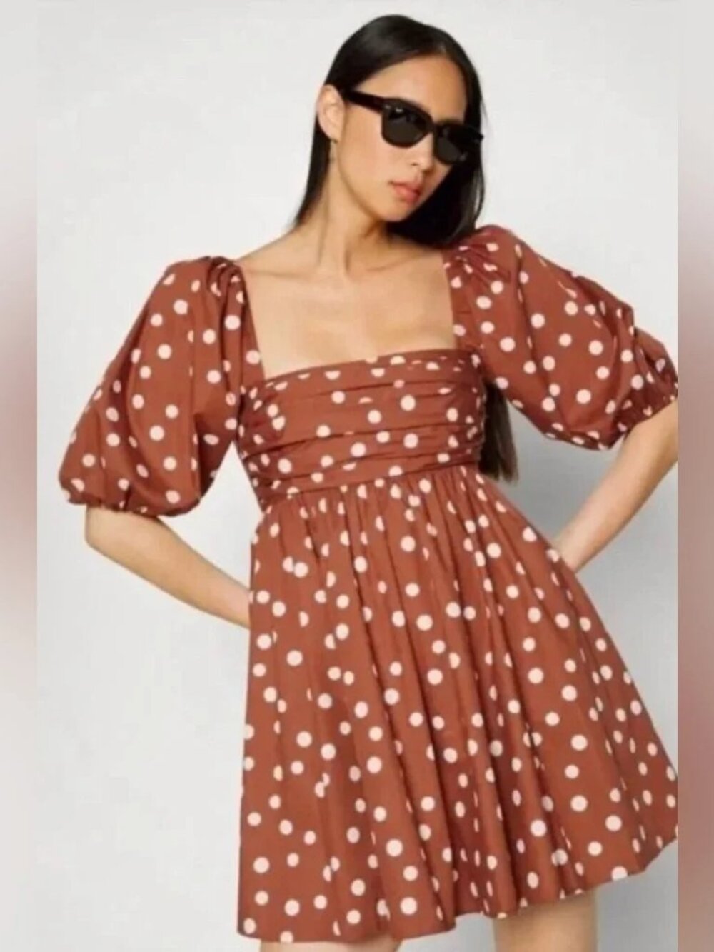 Abercrombie & Fitch Emerson Polka Dot Puff Sleeve Mini Dress Size XL Tall - Picture 2 of 9